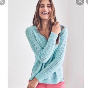 Boden Light Blue Pointelle V-Neck Sweater EUC